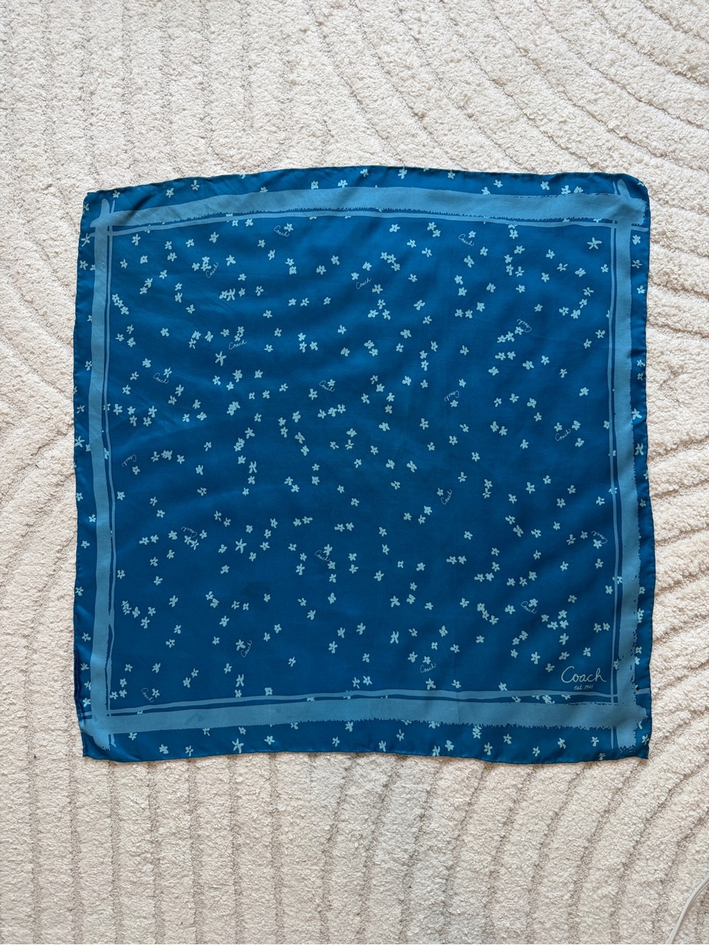 Coach Teal Blue Tiny Floral Silk Scarf